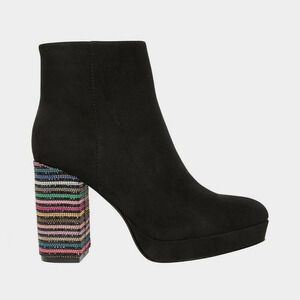 Betsey Johnson Women's Embellished Heel Ankle Booties Downie‎ 6.5 Suede Black